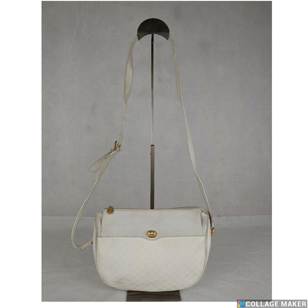 Authentic Vintage GUCCI 1980's Ophidia Half Moon Leather Bag white Made in Italy